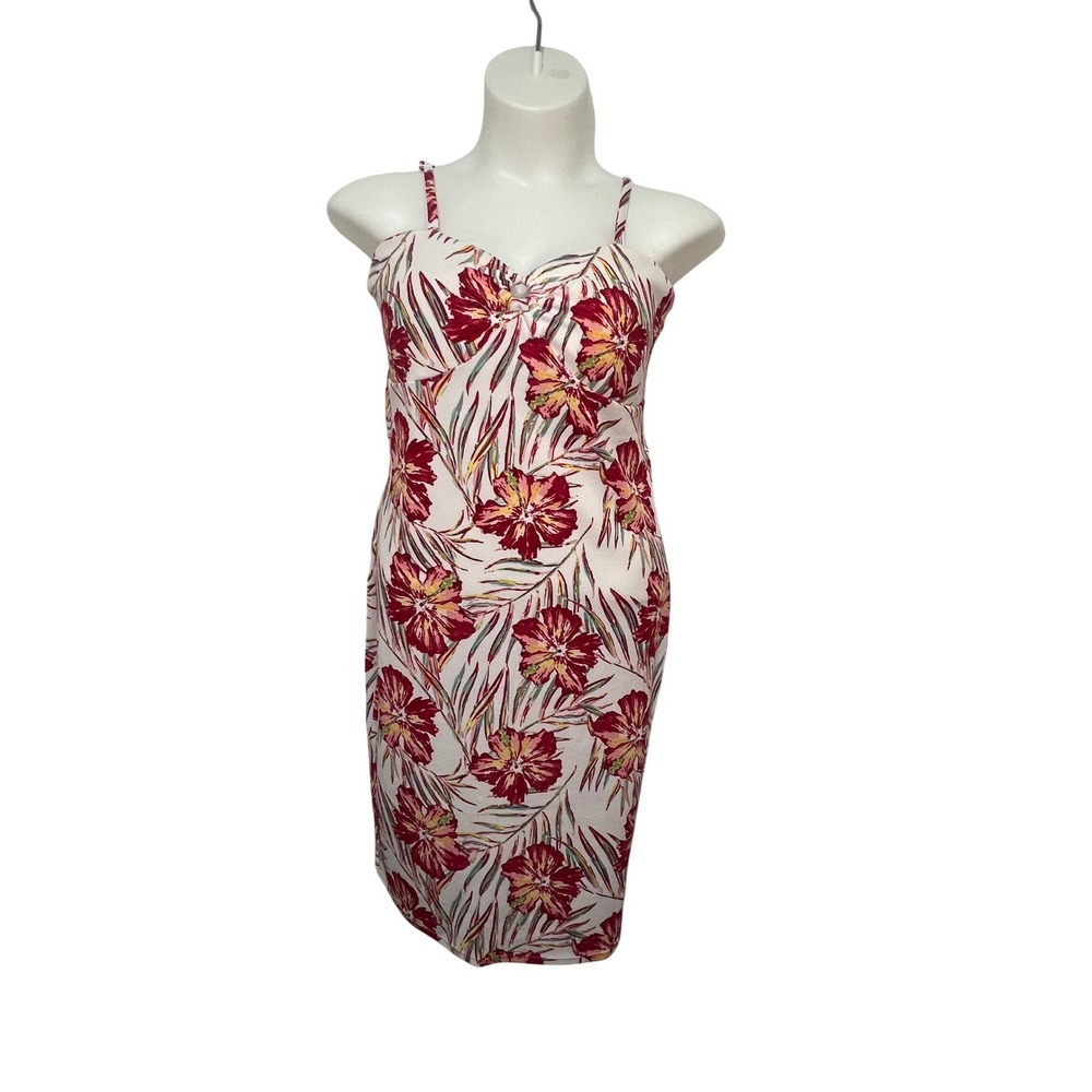 No Boundaries Tropical Floral Multi Colored Hibiscus Midi Dress  Bodycon XXL